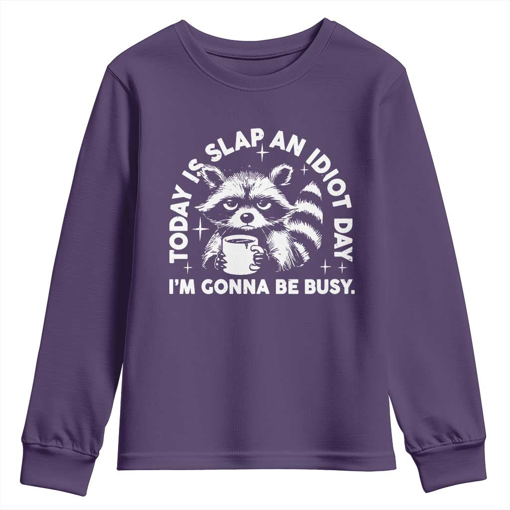 Funny Raccoon Today Is Slap An Idiot Day Youth Sweatshirt