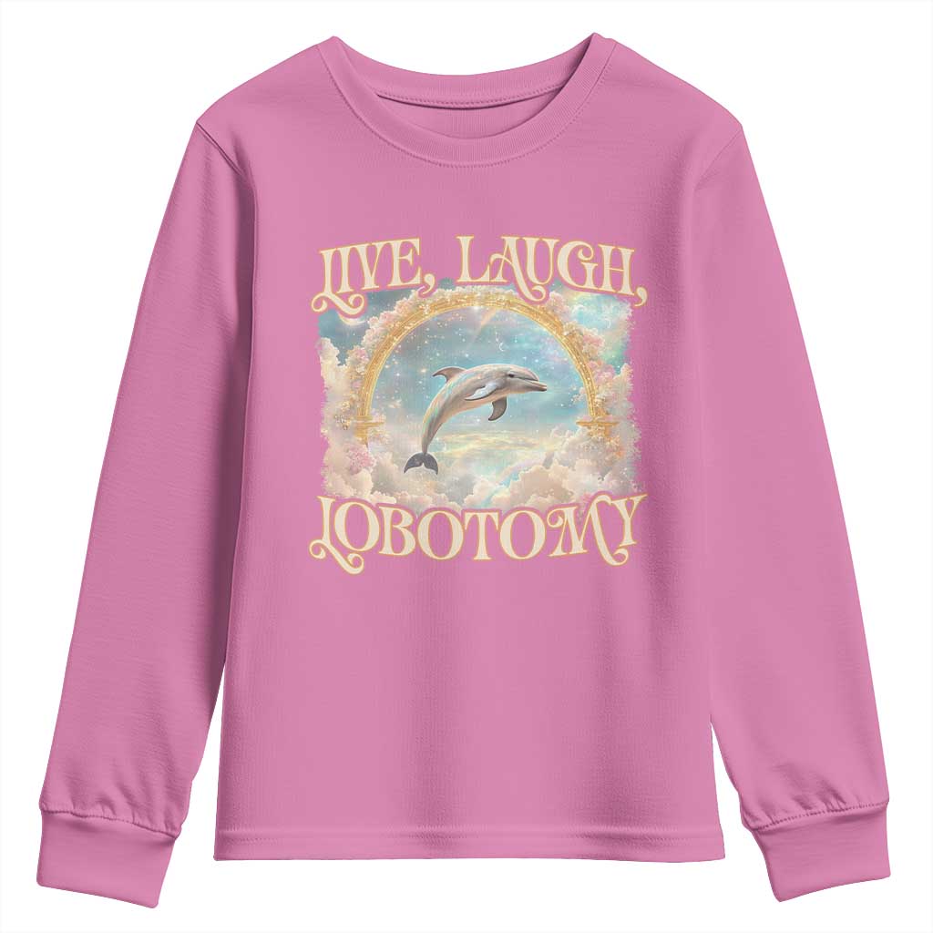 Funny Dolphin Meme Youth Sweatshirt Live Laugh Lobotomy
