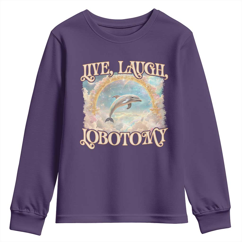 Funny Dolphin Meme Youth Sweatshirt Live Laugh Lobotomy