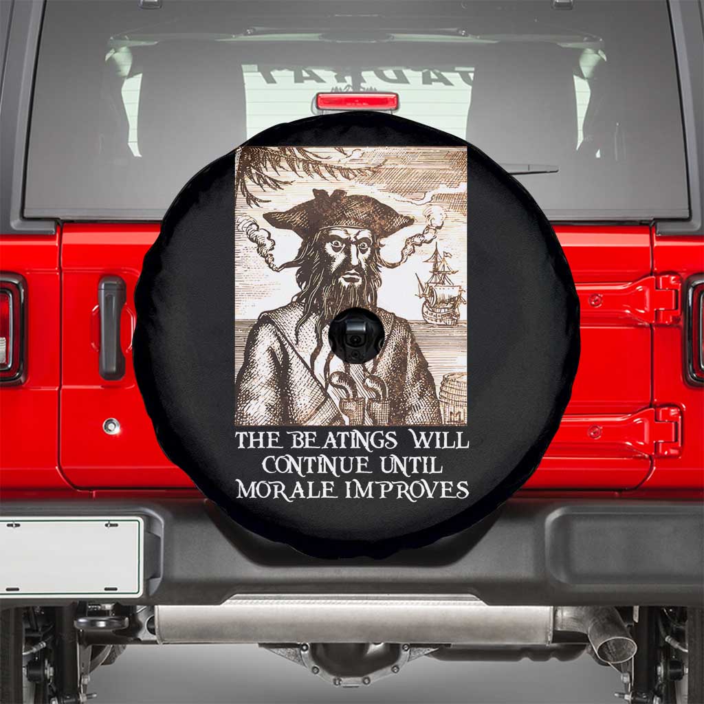 Funny Blackbeard Sarcastic Joke Spare Tire Cover The Beatings Will Continue until Morale Improves