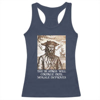 Funny Blackbeard Sarcastic Joke Racerback Tank Top The Beatings Will Continue until Morale Improves