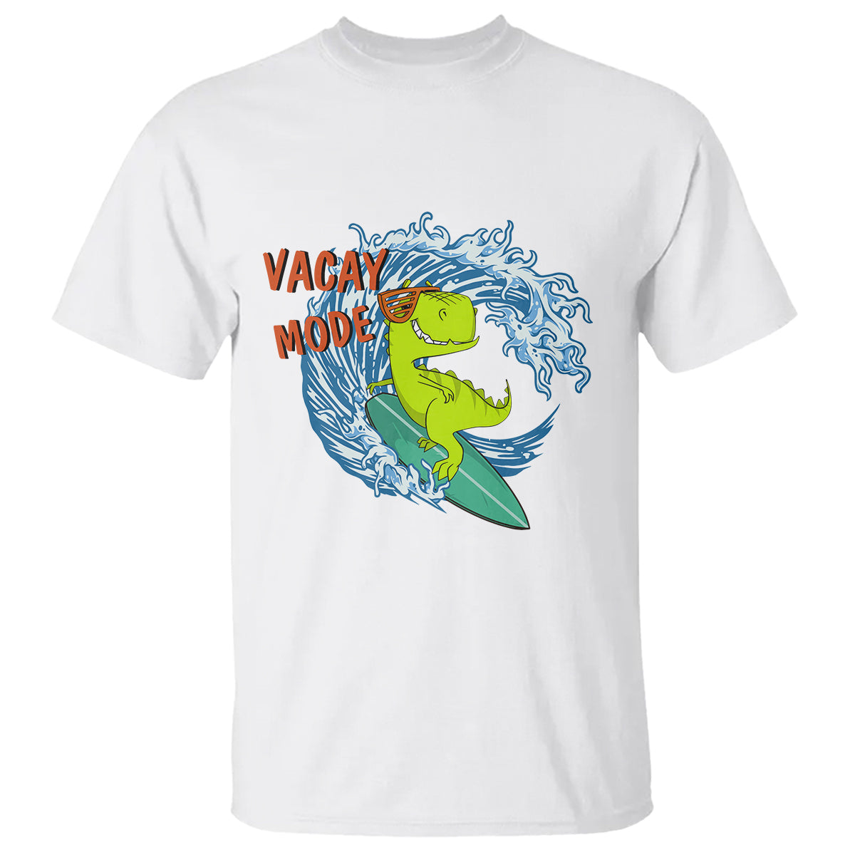 Summer Vacation T Shirt Vacay Mode Cute Dinosaur Surfing - Wonder Print Shop