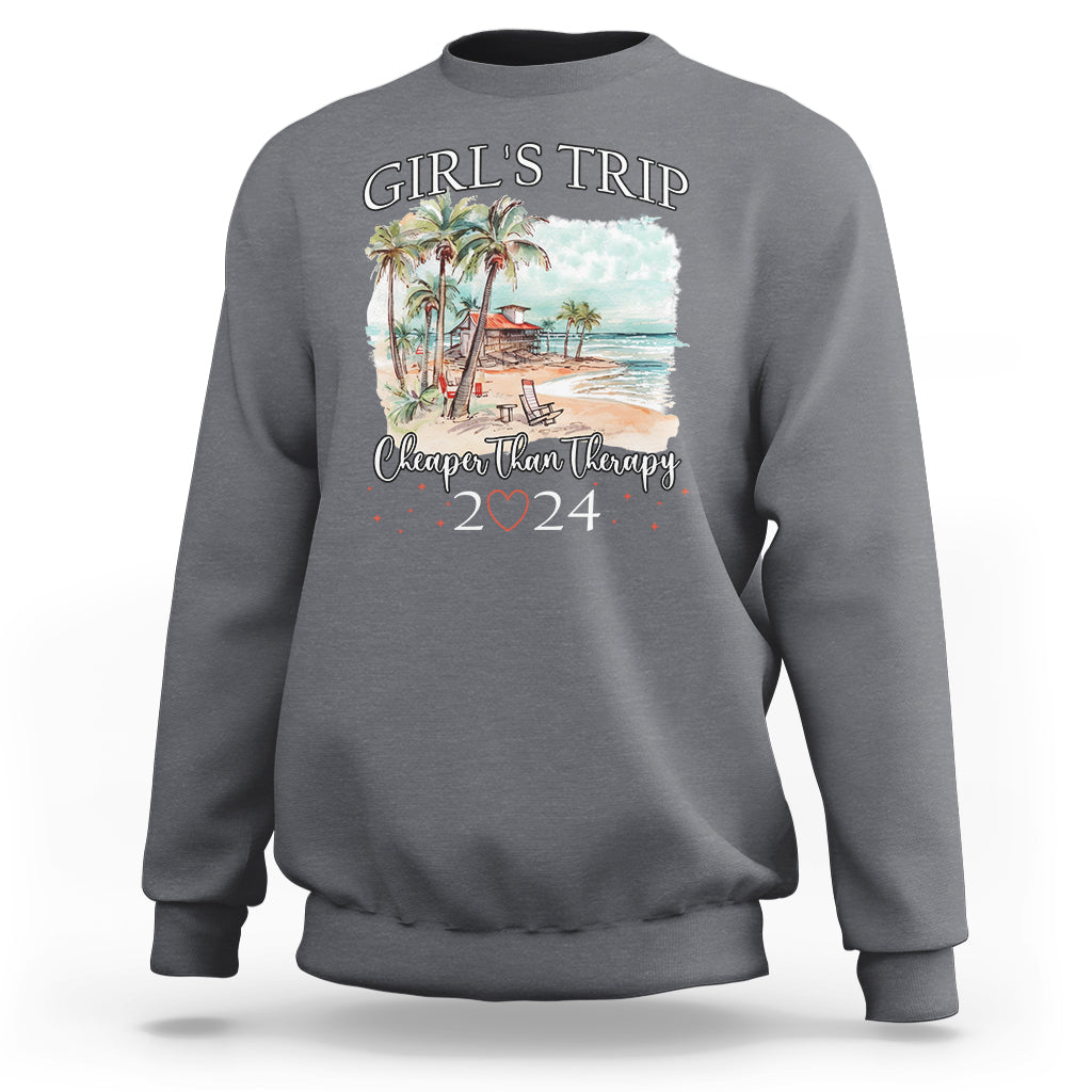 Summer Vacation Sweatshirt Girl's Trip Cheaper Than Therapy - Wonder Print Shop