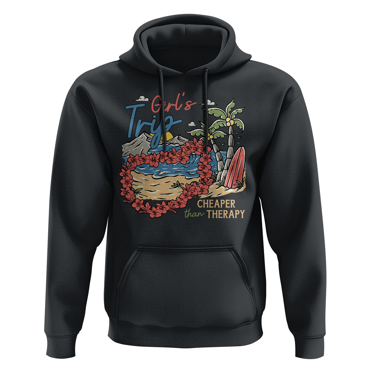 Summer Vacation Hoodie Girl's Trip Cheaper Than Therapy Beach - Wonder Print Shop