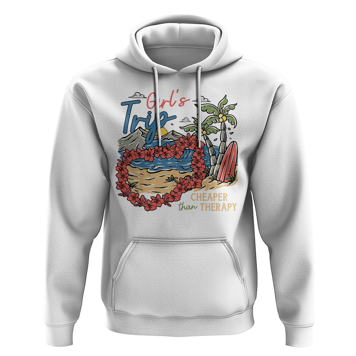 Summer Vacation Hoodie Girl's Trip Cheaper Than Therapy Beach - Wonder Print Shop