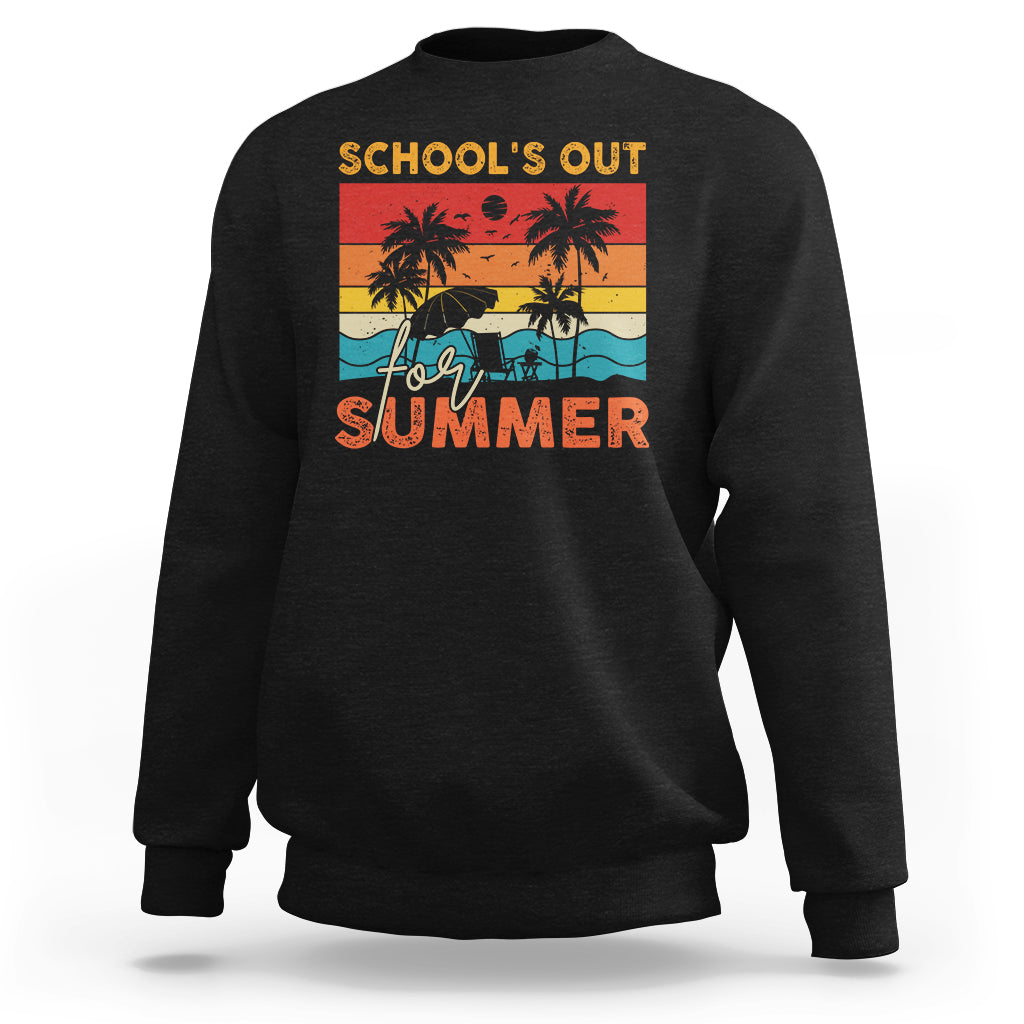 School's Out For Summer Retro Beach Teacher Student Sweatshirt - Wonder Print Shop
