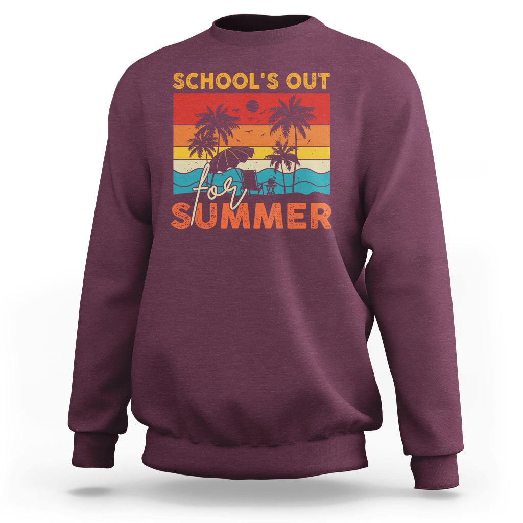 School's Out For Summer Retro Beach Teacher Student Sweatshirt - Wonder Print Shop