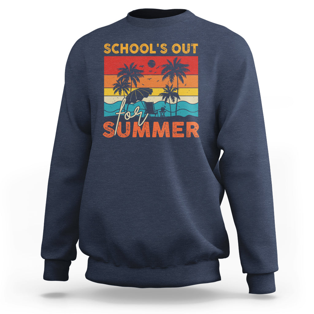 School's Out For Summer Retro Beach Teacher Student Sweatshirt - Wonder Print Shop