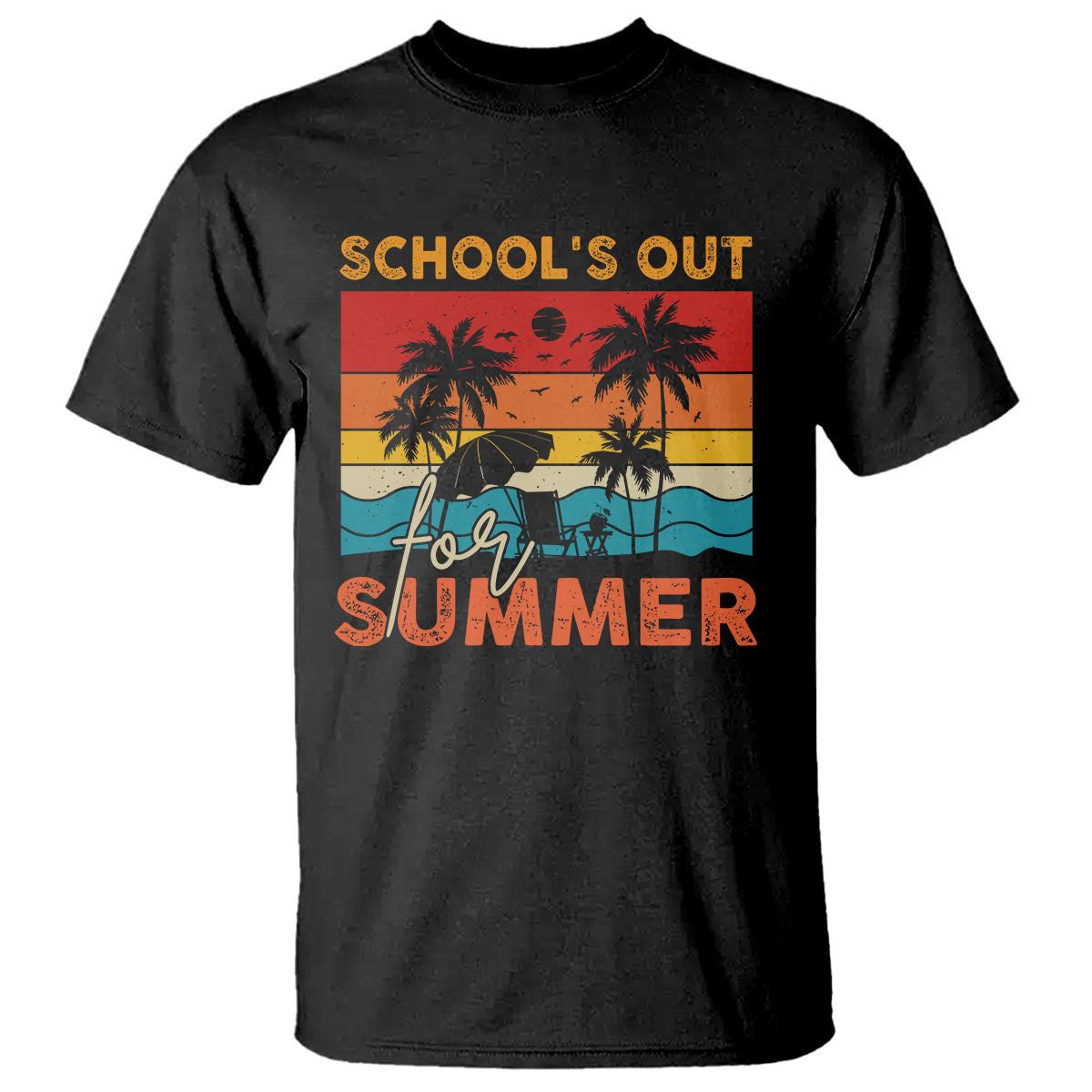 School's Out For Summer Retro Beach Teacher Student T Shirt - Wonder Print Shop