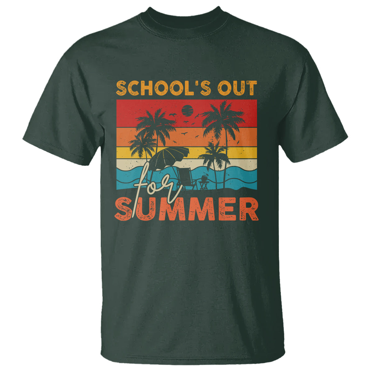School's Out For Summer Retro Beach Teacher Student T Shirt - Wonder Print Shop