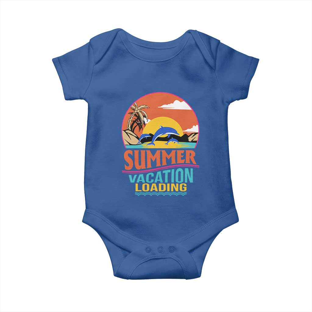 Summer Vacation Loading Retro Beach Sunset Baby Onesie
