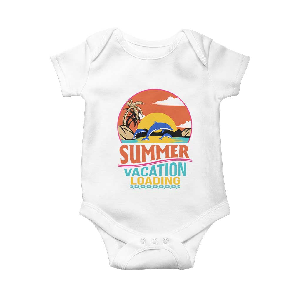 Summer Vacation Loading Retro Beach Sunset Baby Onesie
