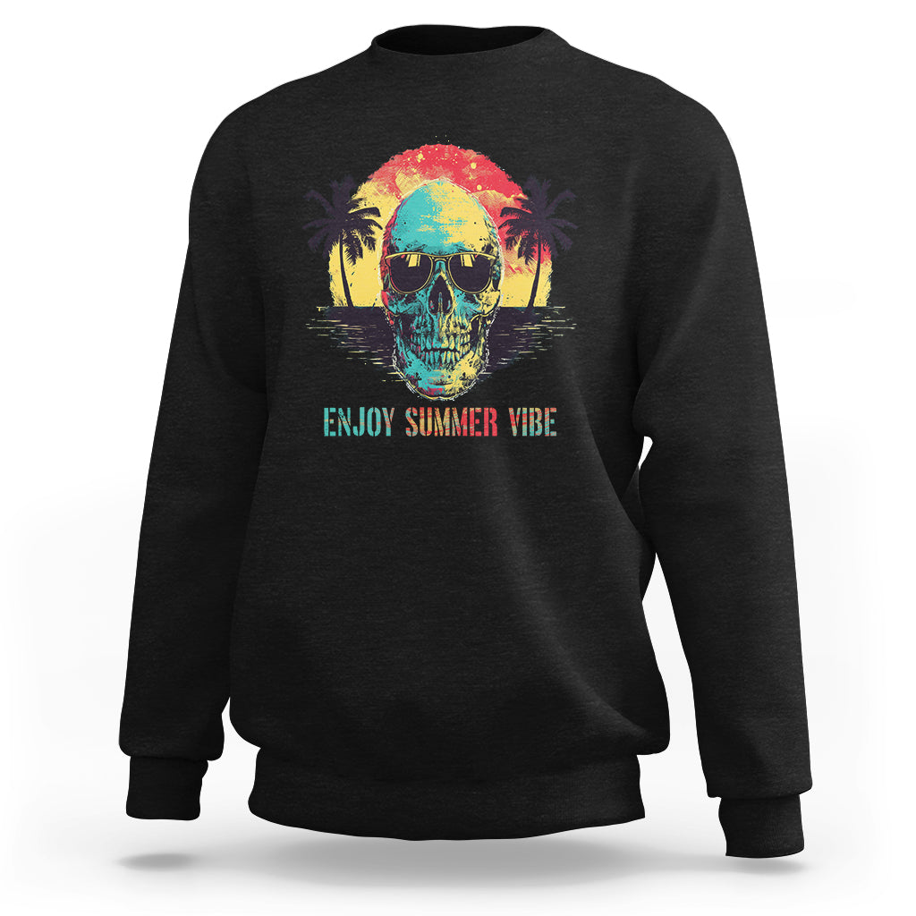 Enjoy Summer Vibe Cool Skull Aesthetic Beach Lover Sweatshirt - Wonder Print Shop