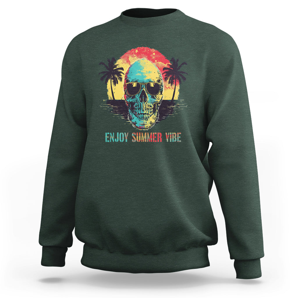 Enjoy Summer Vibe Cool Skull Aesthetic Beach Lover Sweatshirt - Wonder Print Shop