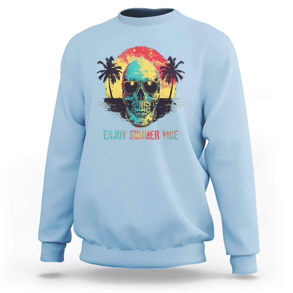 Enjoy Summer Vibe Cool Skull Aesthetic Beach Lover Sweatshirt - Wonder Print Shop