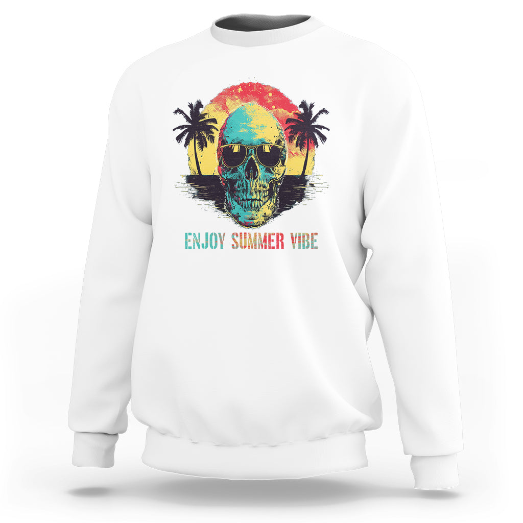 Enjoy Summer Vibe Cool Skull Aesthetic Beach Lover Sweatshirt - Wonder Print Shop
