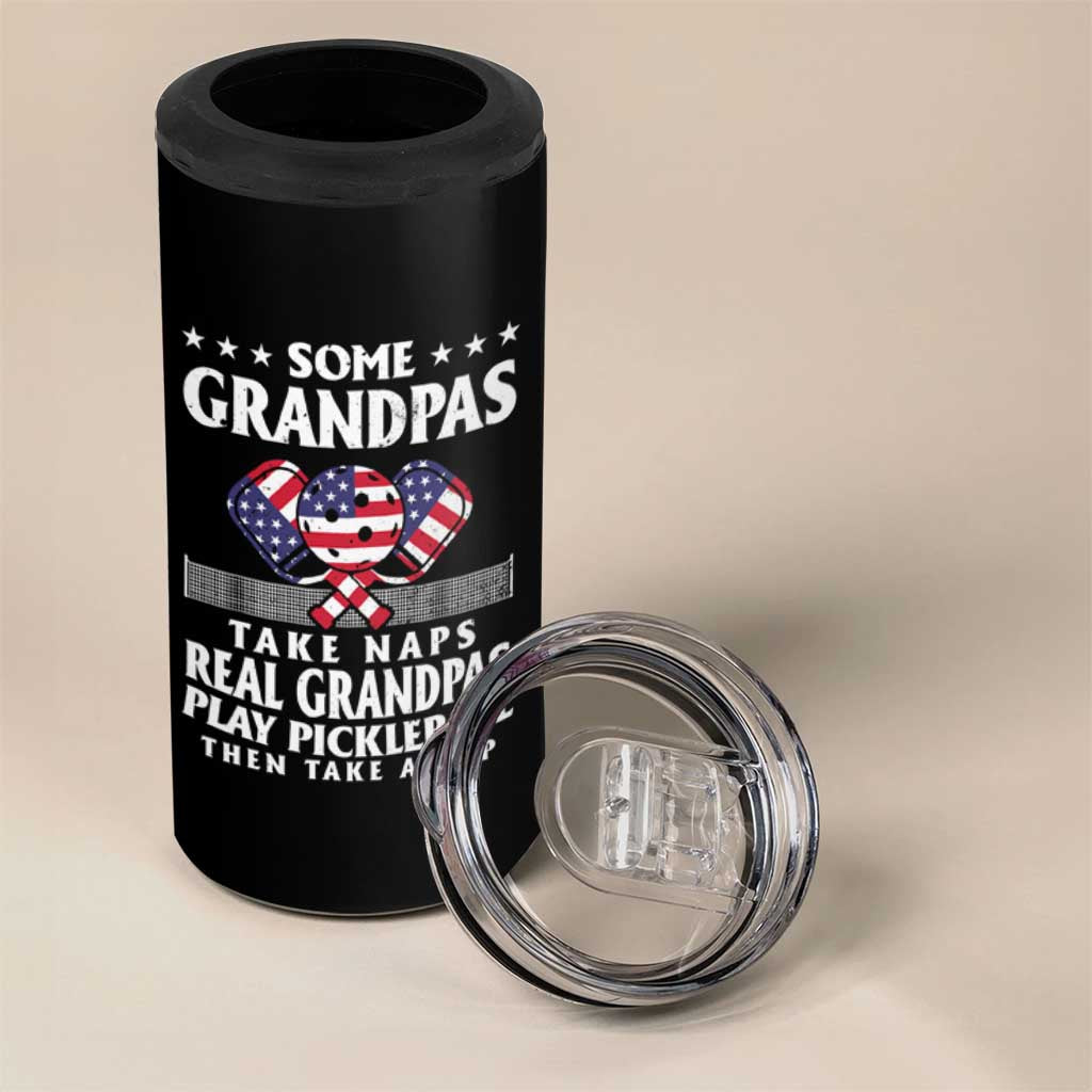 Funny Some Grandpas Take Naps Real Grandpas Play Pickleball 4 in 1 Can Cooler Tumbler