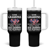 Funny Some Grandpas Take Naps Real Grandpas Play Pickleball Tumbler With Handle