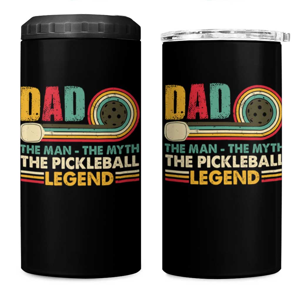 Pickleball Dad 4 in 1 Can Cooler Tumbler The Man The Myth The Legend Retro