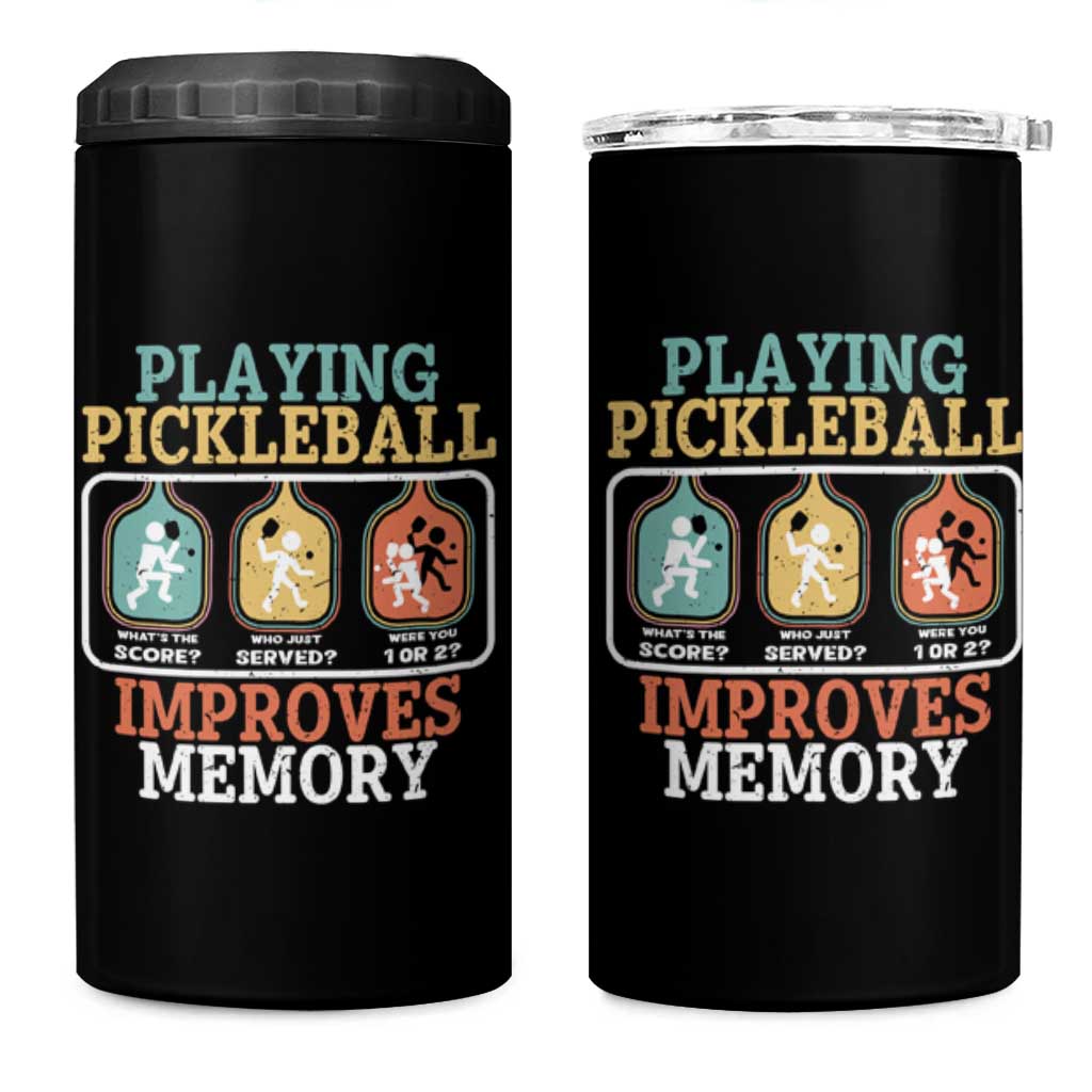 Funny Playing Pickleball Improves Memory Retro 4 in 1 Can Cooler Tumbler