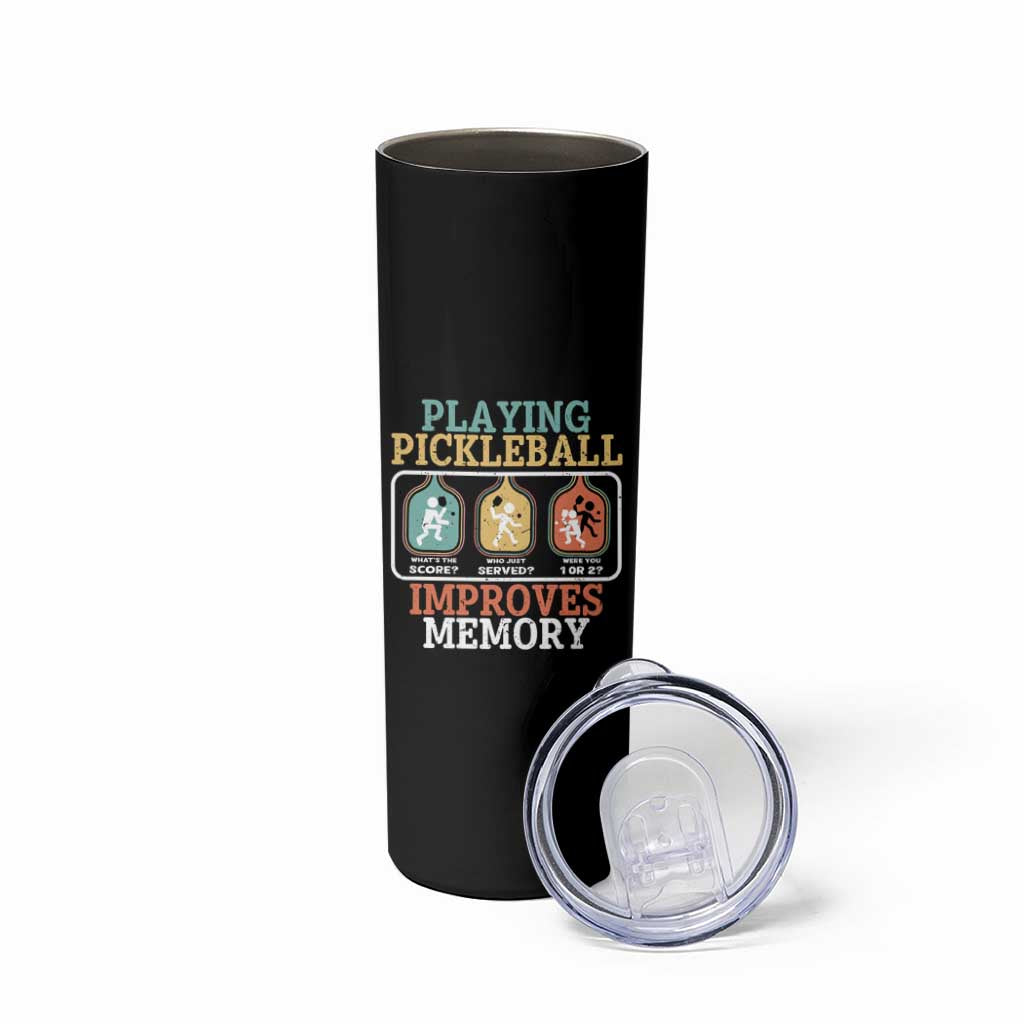 Funny Playing Pickleball Improves Memory Retro Skinny Tumbler