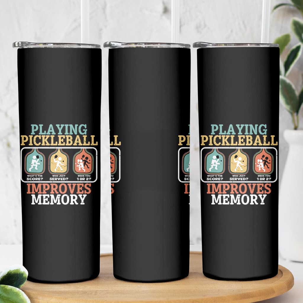 Funny Playing Pickleball Improves Memory Retro Skinny Tumbler
