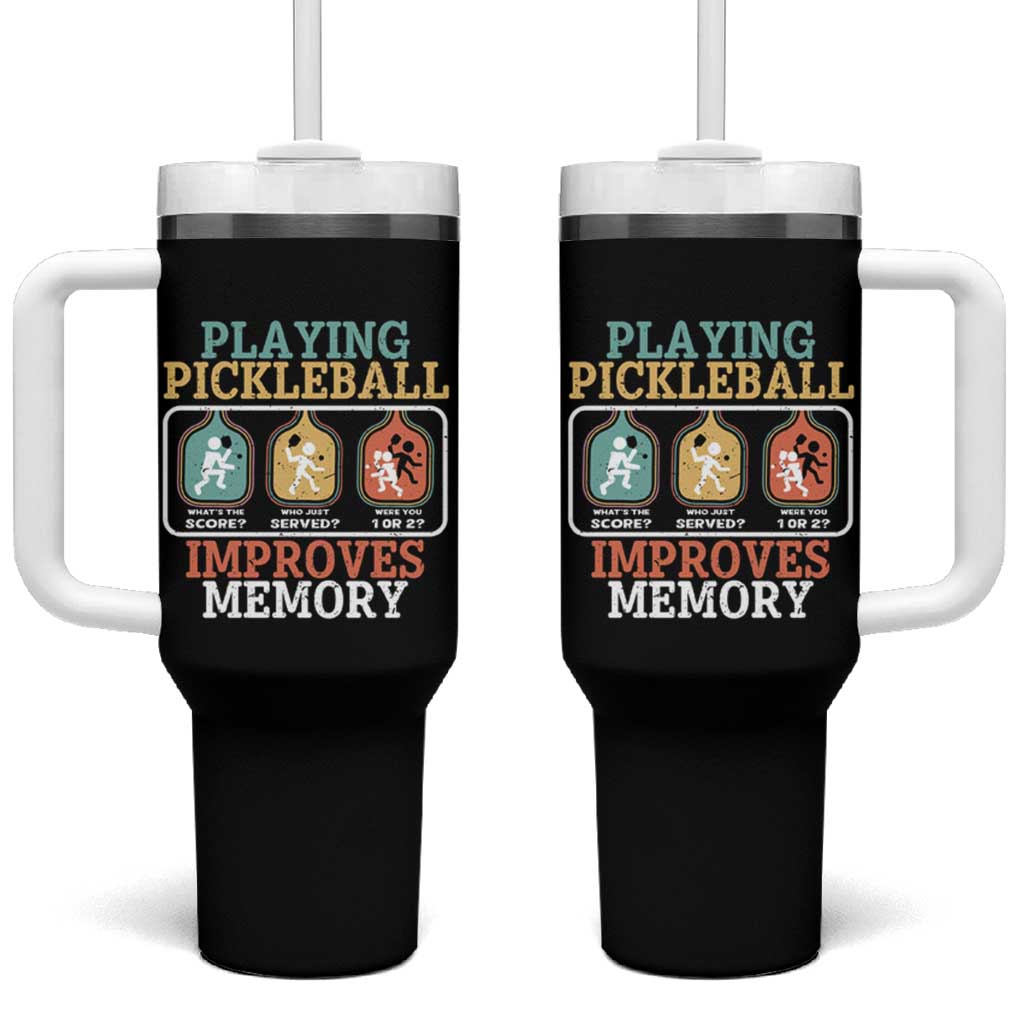 Funny Playing Pickleball Improves Memory Retro Tumbler With Handle