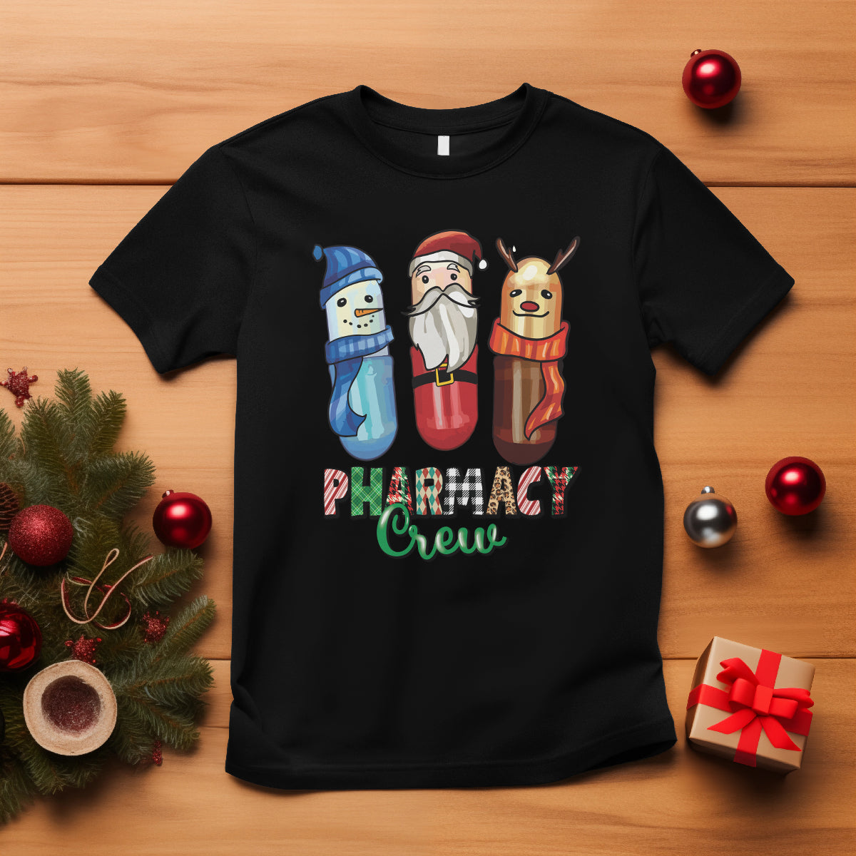 Christmas T Shirt Snowman Reindeer Santa Pharmacy Crew - Wonder Print Shop