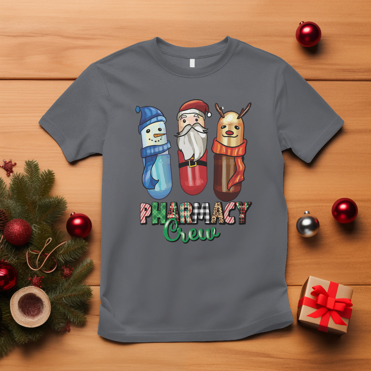 Christmas T Shirt Snowman Reindeer Santa Pharmacy Crew - Wonder Print Shop