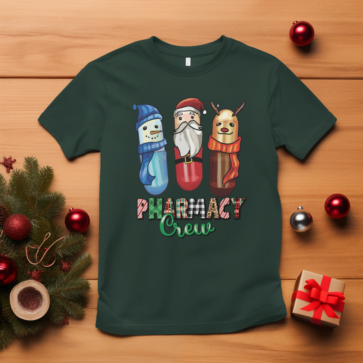 Christmas T Shirt Snowman Reindeer Santa Pharmacy Crew - Wonder Print Shop
