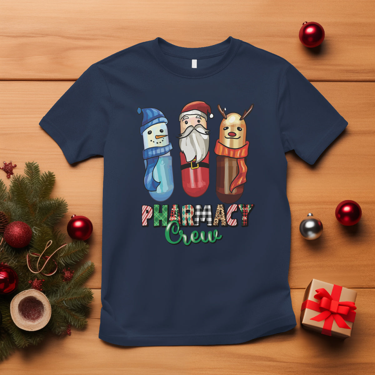 Christmas T Shirt Snowman Reindeer Santa Pharmacy Crew - Wonder Print Shop