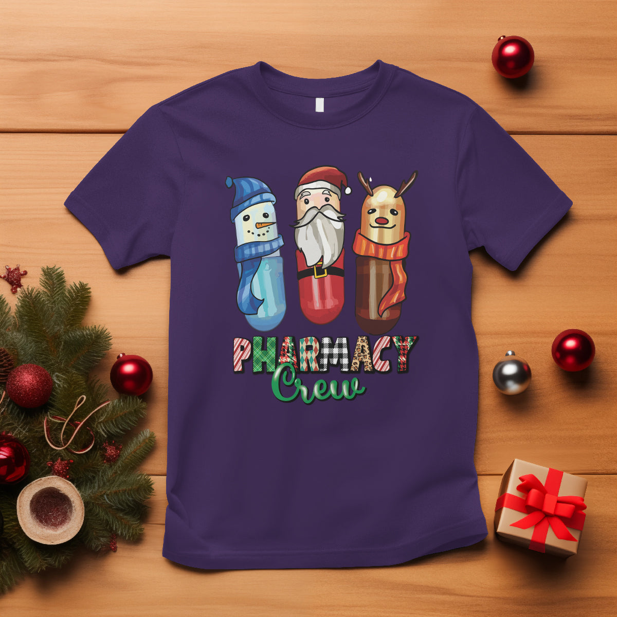 Christmas T Shirt Snowman Reindeer Santa Pharmacy Crew - Wonder Print Shop