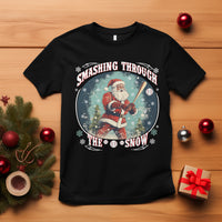Christmas Sport T Shirt Baseball Player Santa Smashing Through The Snow - Wonder Print Shop