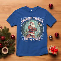 Christmas Sport T Shirt Baseball Player Santa Smashing Through The Snow - Wonder Print Shop