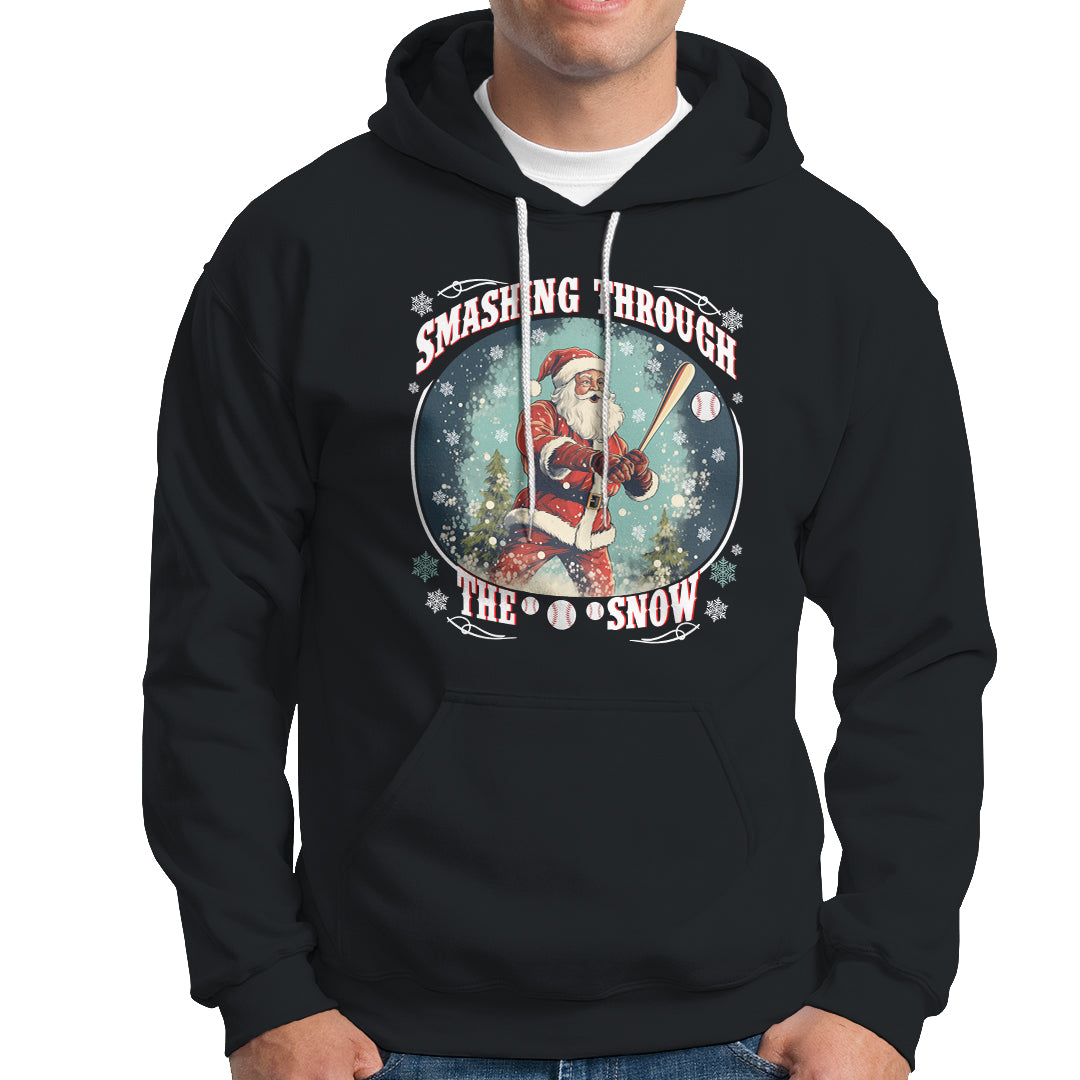 Christmas Sport Hoodie Baseball Player Santa Smashing Through The Snow - Wonder Print Shop