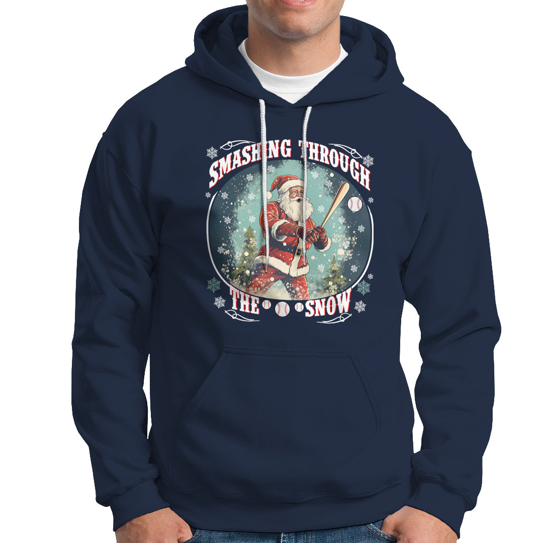 Christmas Sport Hoodie Baseball Player Santa Smashing Through The Snow - Wonder Print Shop