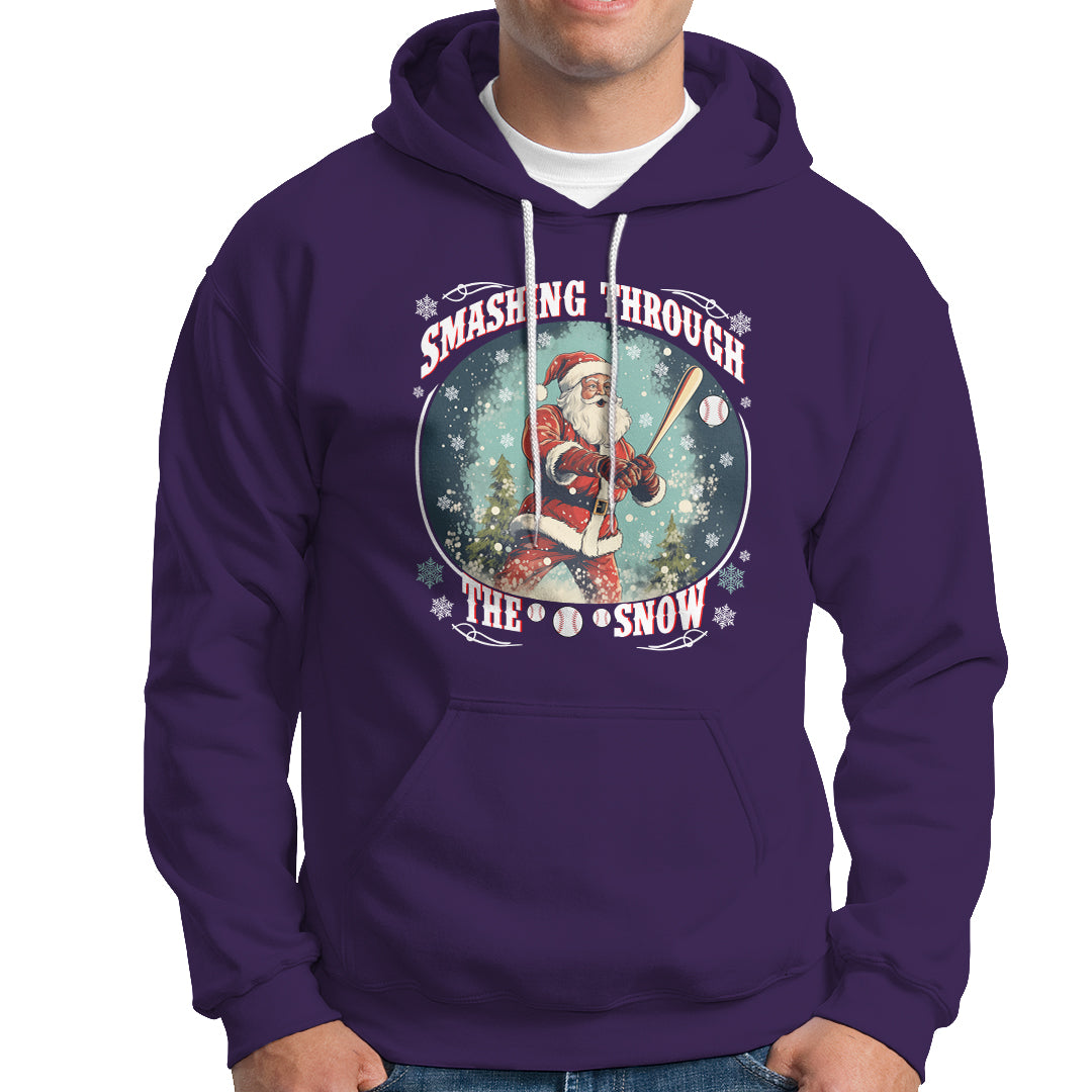 Christmas Sport Hoodie Baseball Player Santa Smashing Through The Snow - Wonder Print Shop