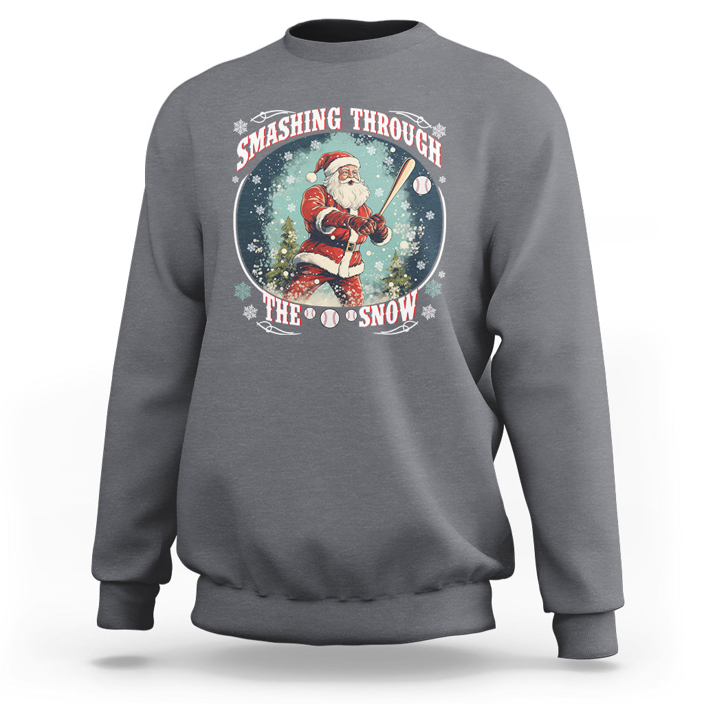 Christmas Sport Sweatshirt Baseball Player Santa Smashing Through The Snow - Wonder Print Shop