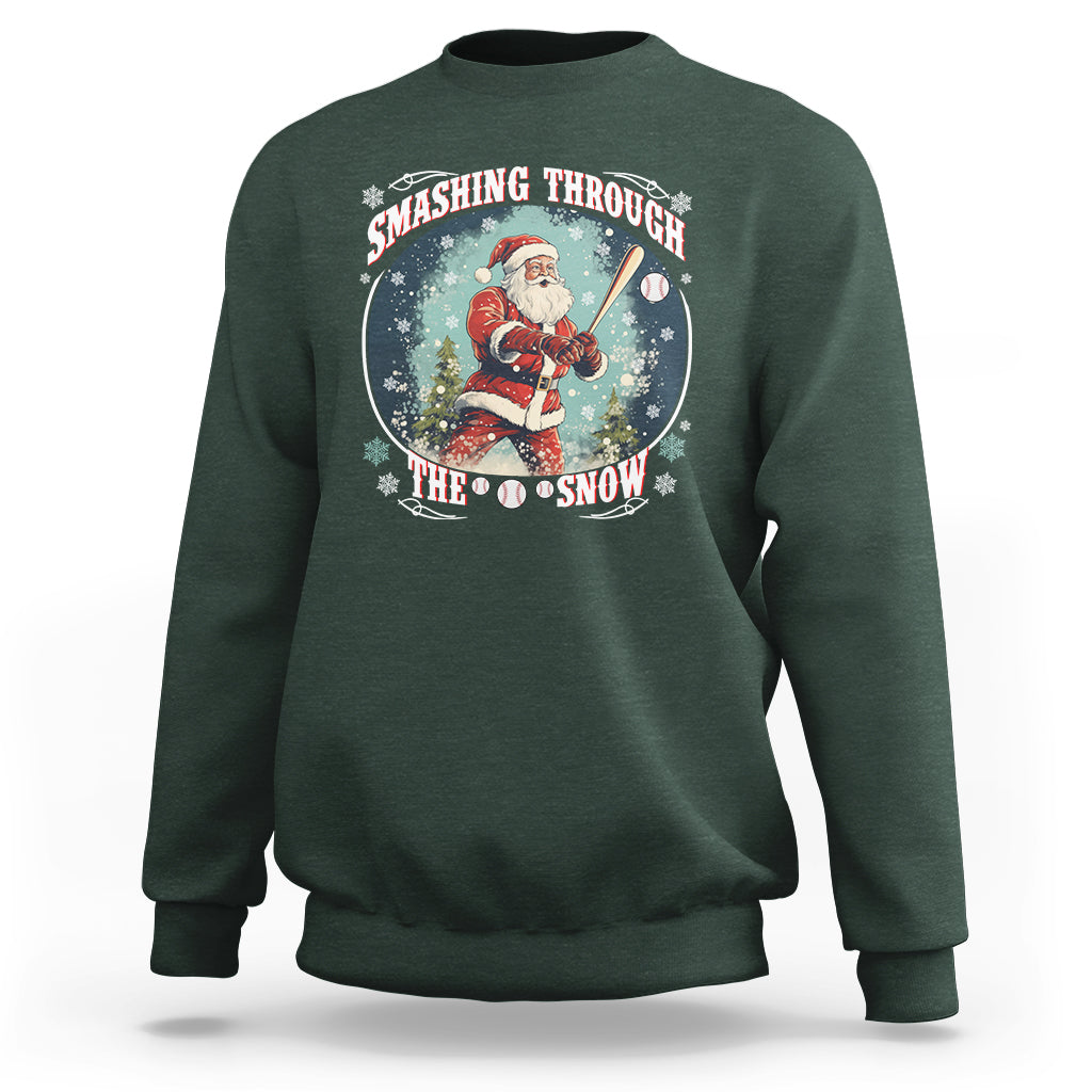 Christmas Sport Sweatshirt Baseball Player Santa Smashing Through The Snow - Wonder Print Shop