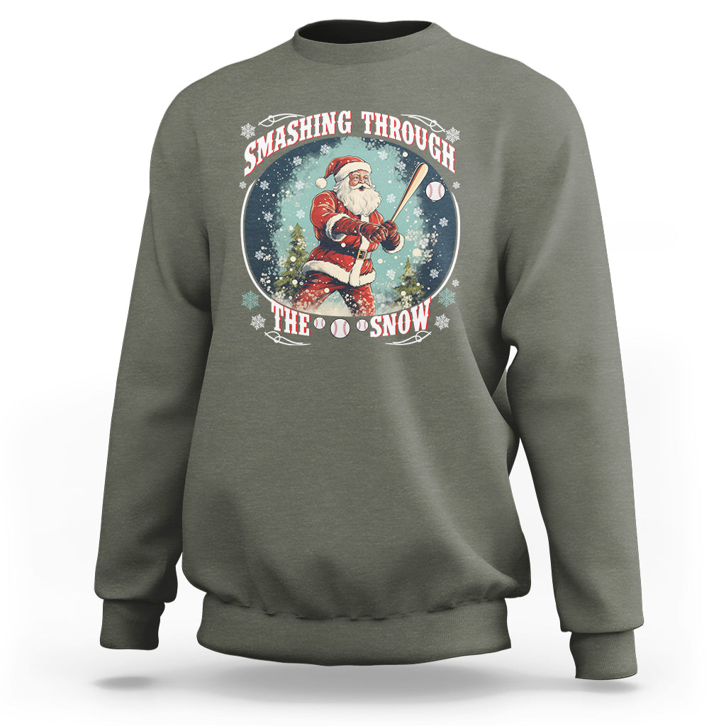 Christmas Sport Sweatshirt Baseball Player Santa Smashing Through The Snow - Wonder Print Shop