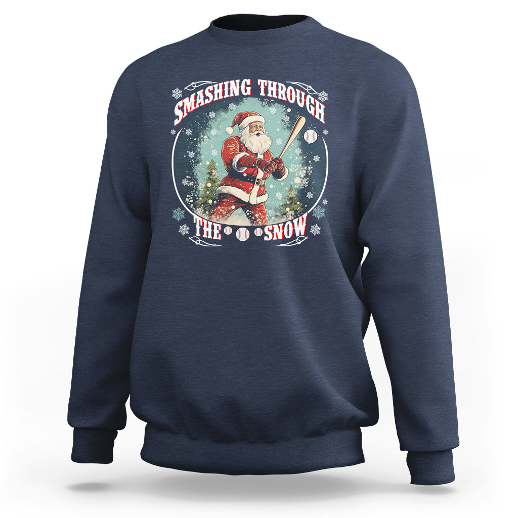 Christmas Sport Sweatshirt Baseball Player Santa Smashing Through The Snow - Wonder Print Shop