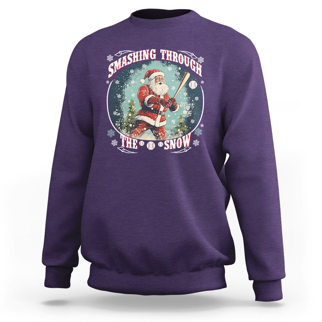 Christmas Sport Sweatshirt Baseball Player Santa Smashing Through The Snow - Wonder Print Shop