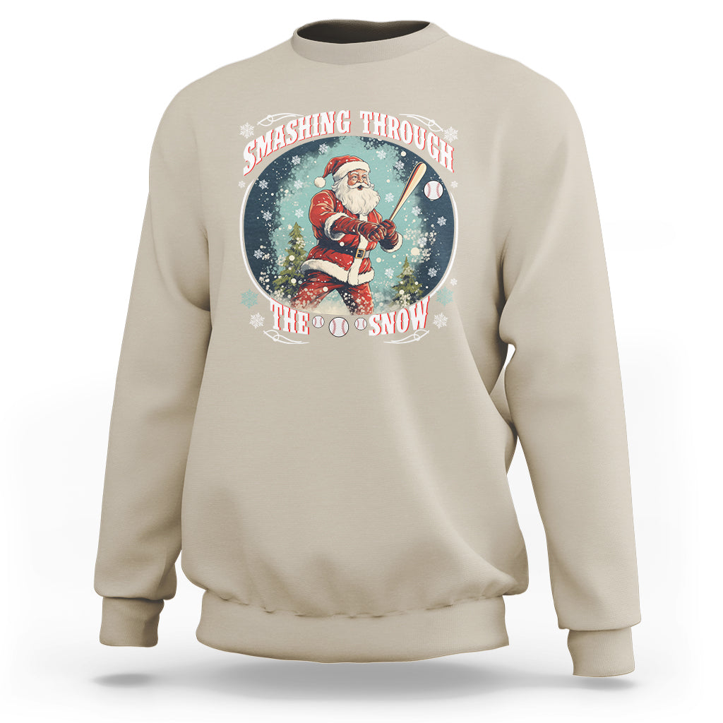 Christmas Sport Sweatshirt Baseball Player Santa Smashing Through The Snow - Wonder Print Shop