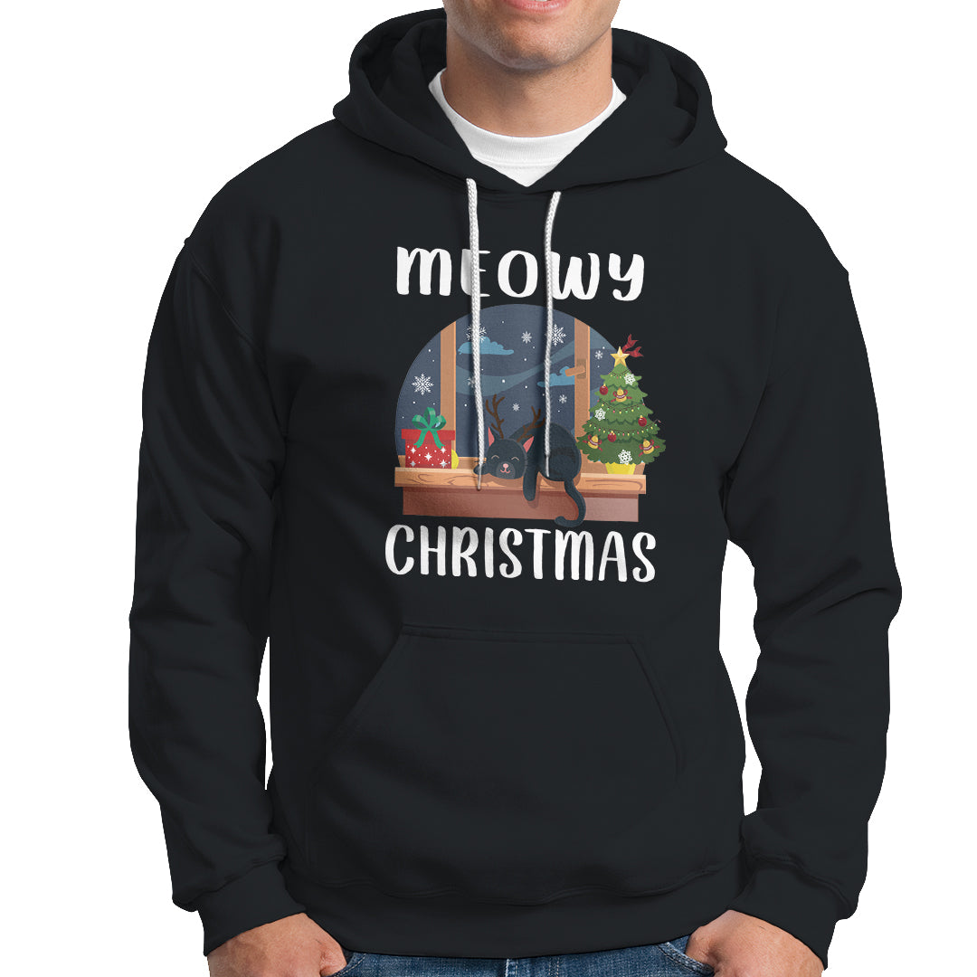 Christmas Hoodie Cat Reindeer Chillin' Xmas Eve Window Meowy - Wonder Print Shop