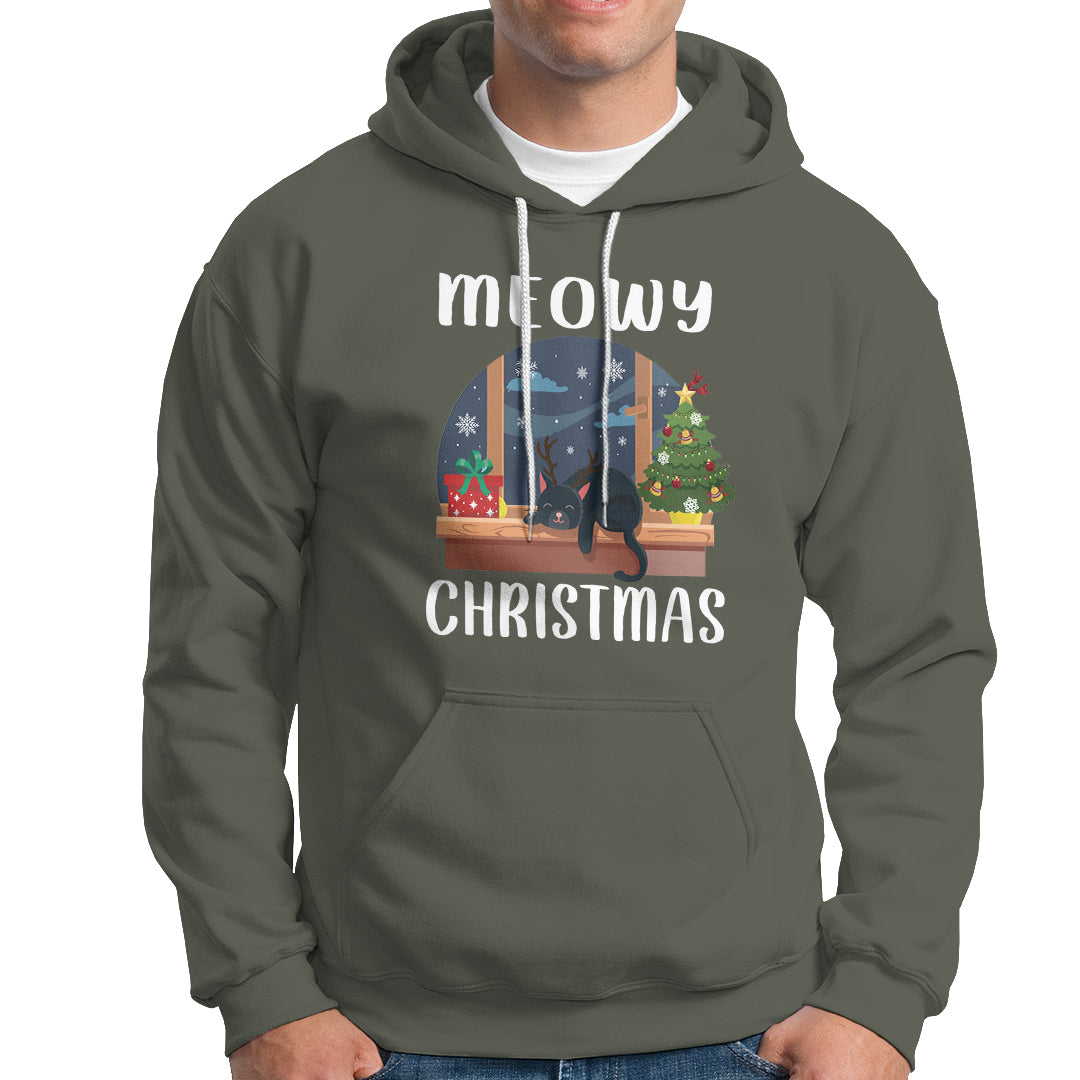 Christmas Hoodie Cat Reindeer Chillin' Xmas Eve Window Meowy - Wonder Print Shop