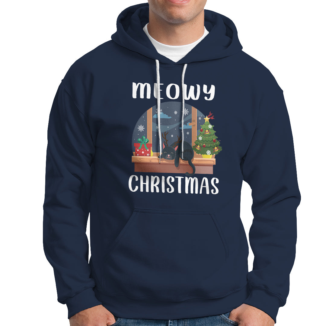 Christmas Hoodie Cat Reindeer Chillin' Xmas Eve Window Meowy - Wonder Print Shop