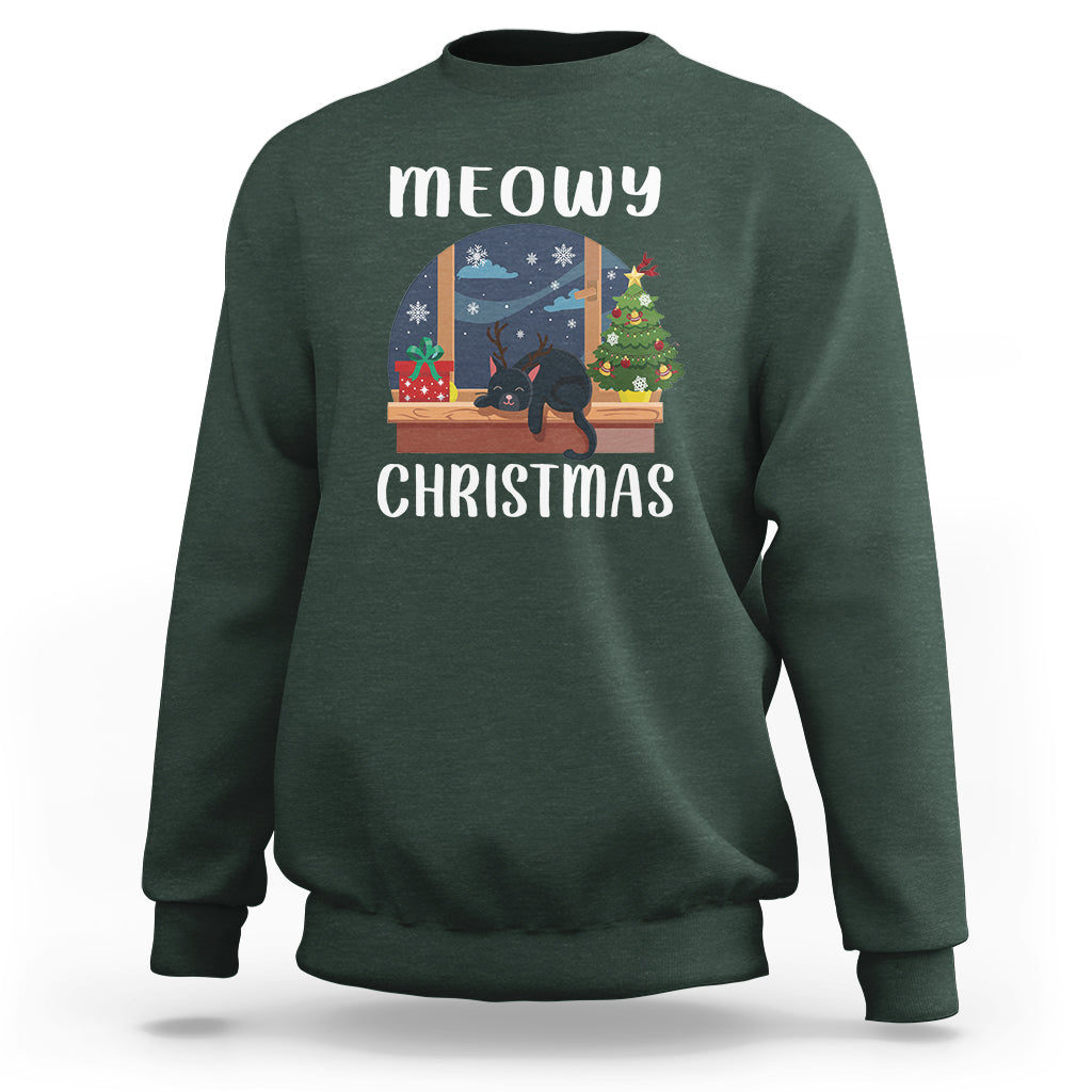Christmas Sweatshirt Cat Reindeer Chillin' Xmas Eve Window Meowy - Wonder Print Shop