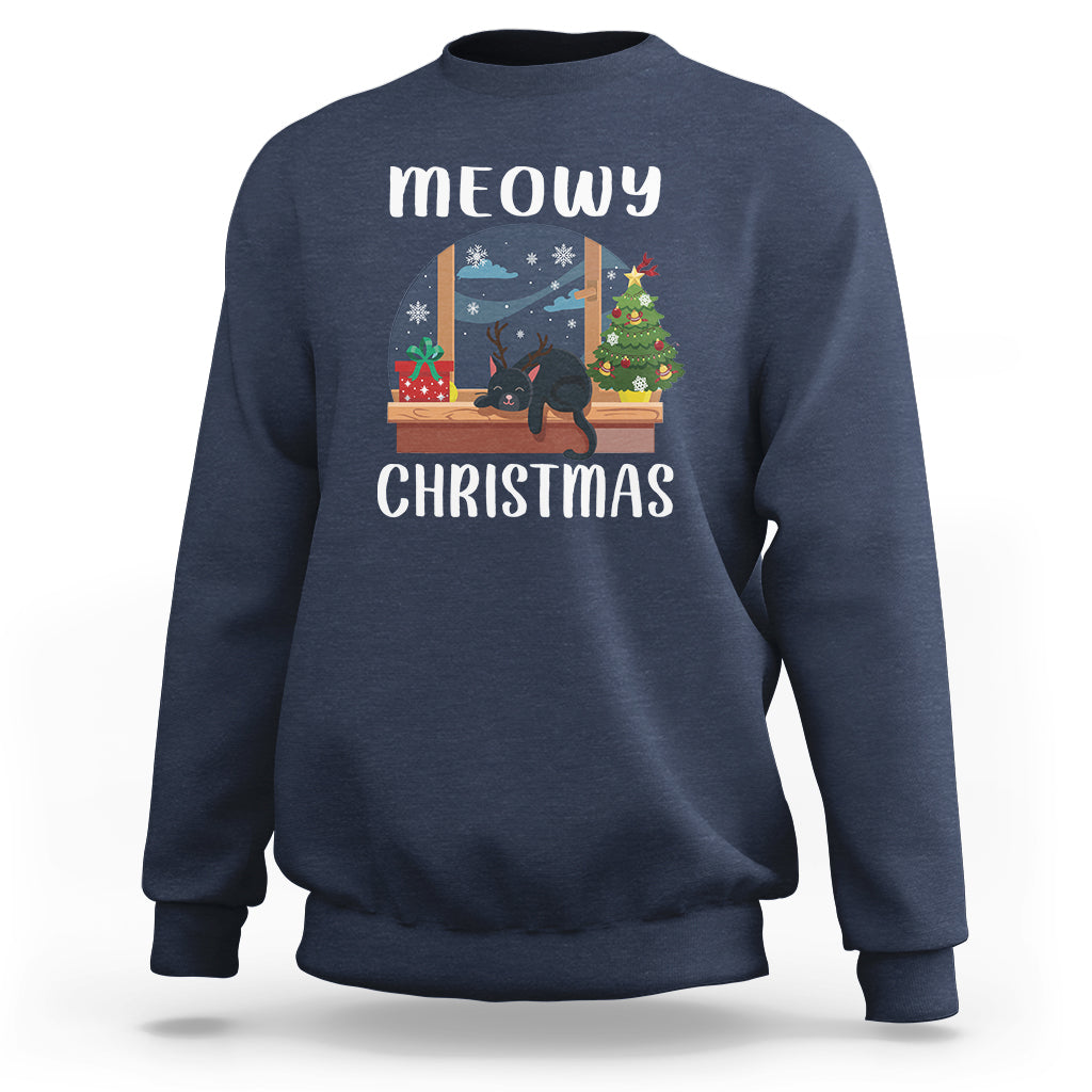 Christmas Sweatshirt Cat Reindeer Chillin' Xmas Eve Window Meowy - Wonder Print Shop