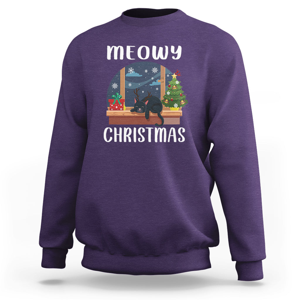 Christmas Sweatshirt Cat Reindeer Chillin' Xmas Eve Window Meowy - Wonder Print Shop