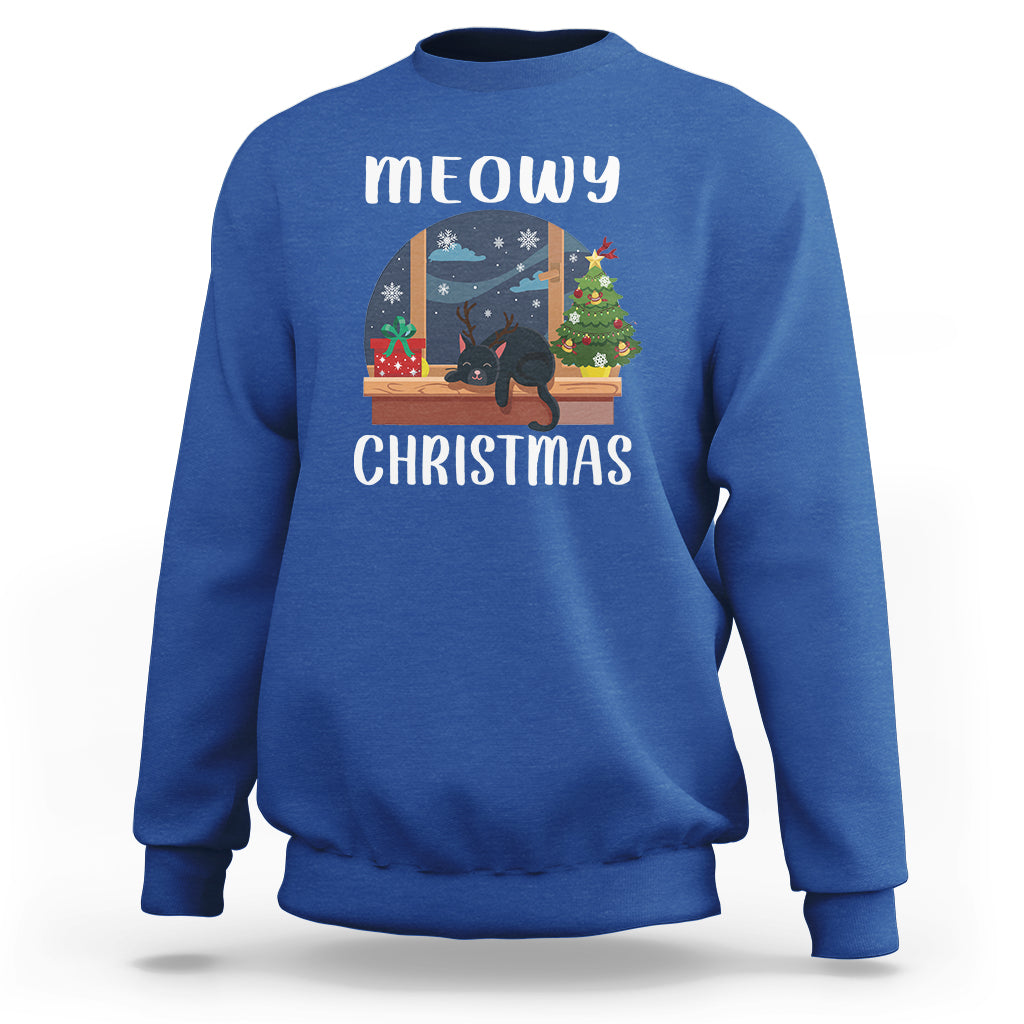Christmas Sweatshirt Cat Reindeer Chillin' Xmas Eve Window Meowy - Wonder Print Shop
